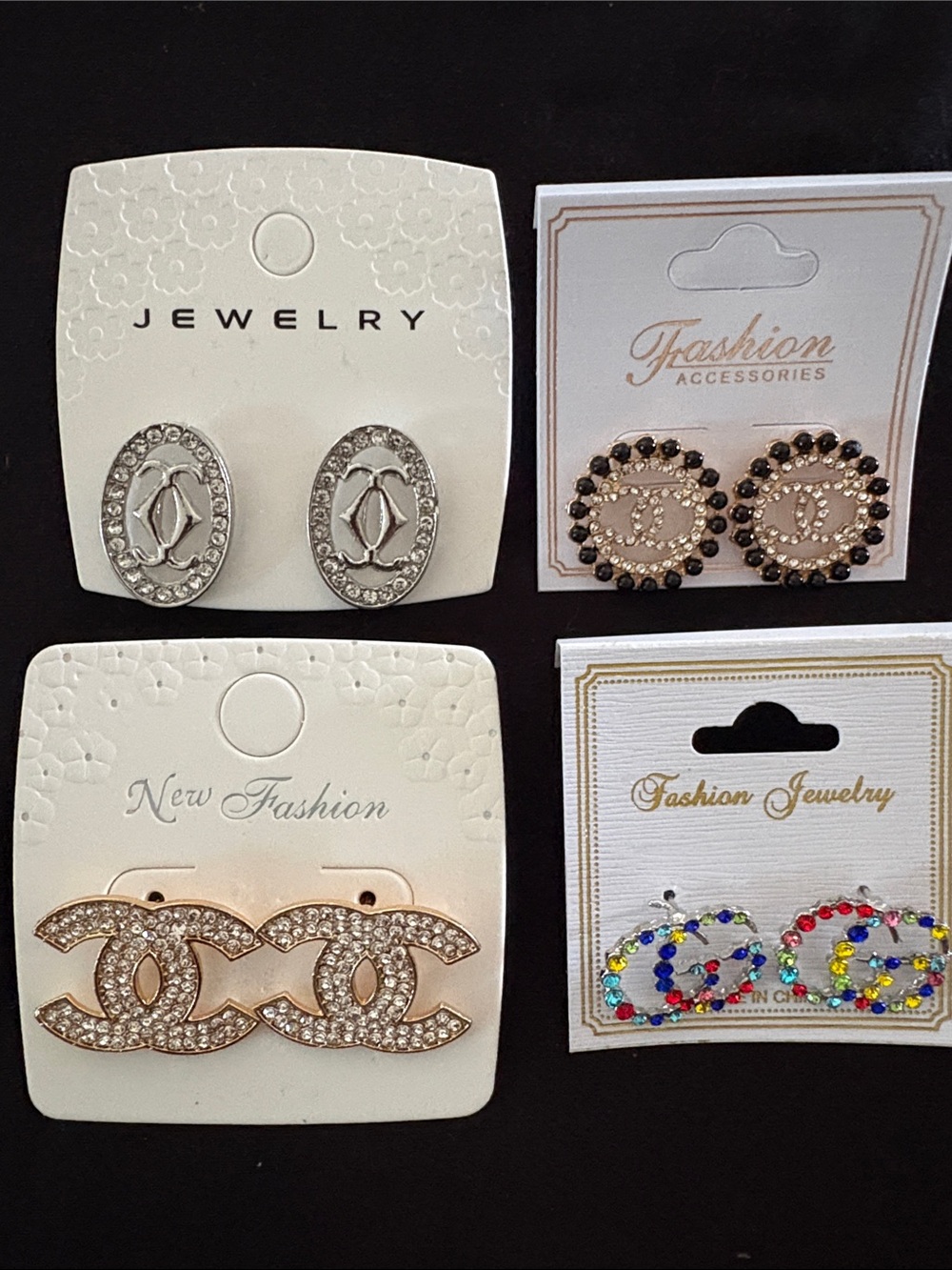 Crystal Accented Fashion Earrings - Gold And Silver Tone Set Of 4